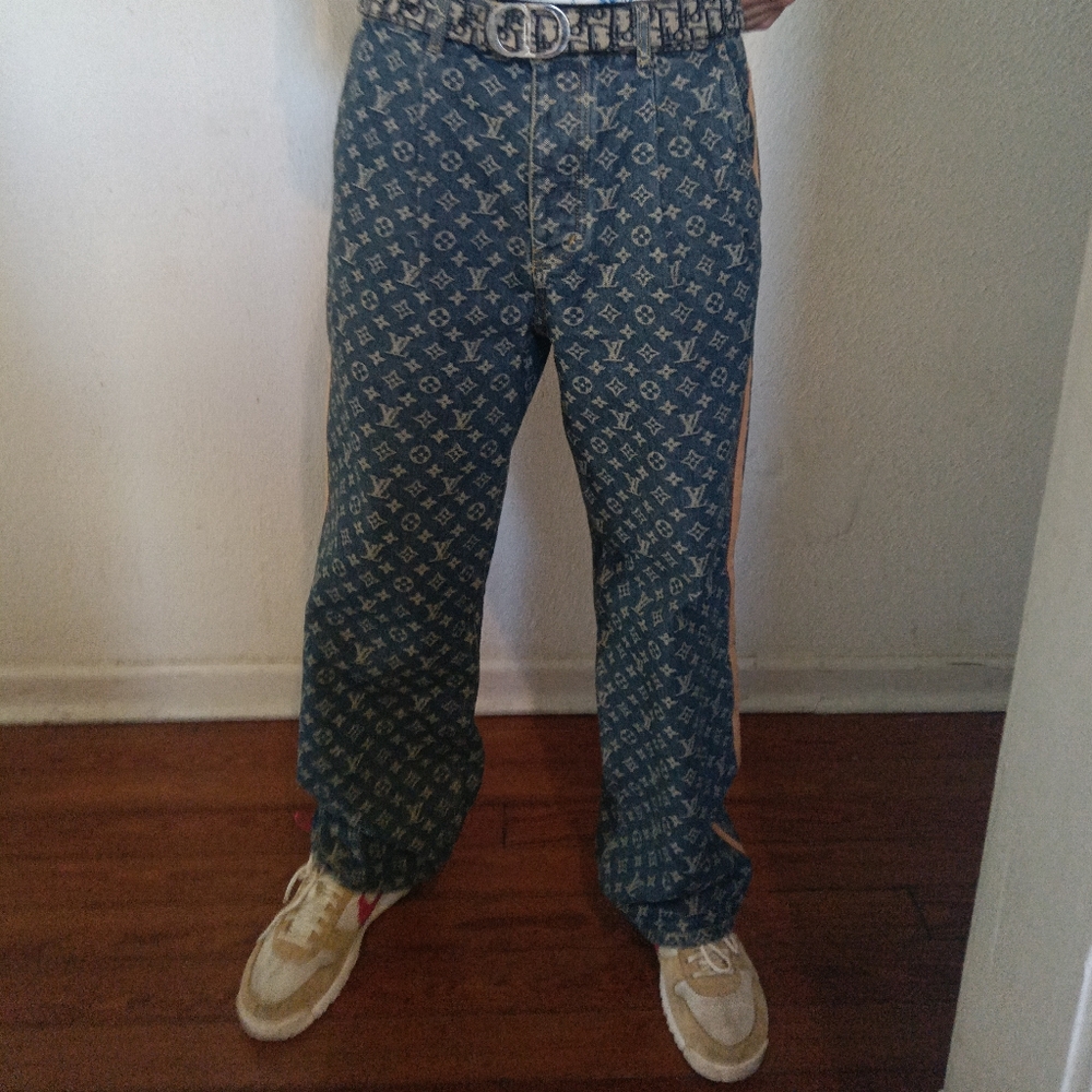 Louis Vuitton Monogram Jeans With Calf Leather Stripe